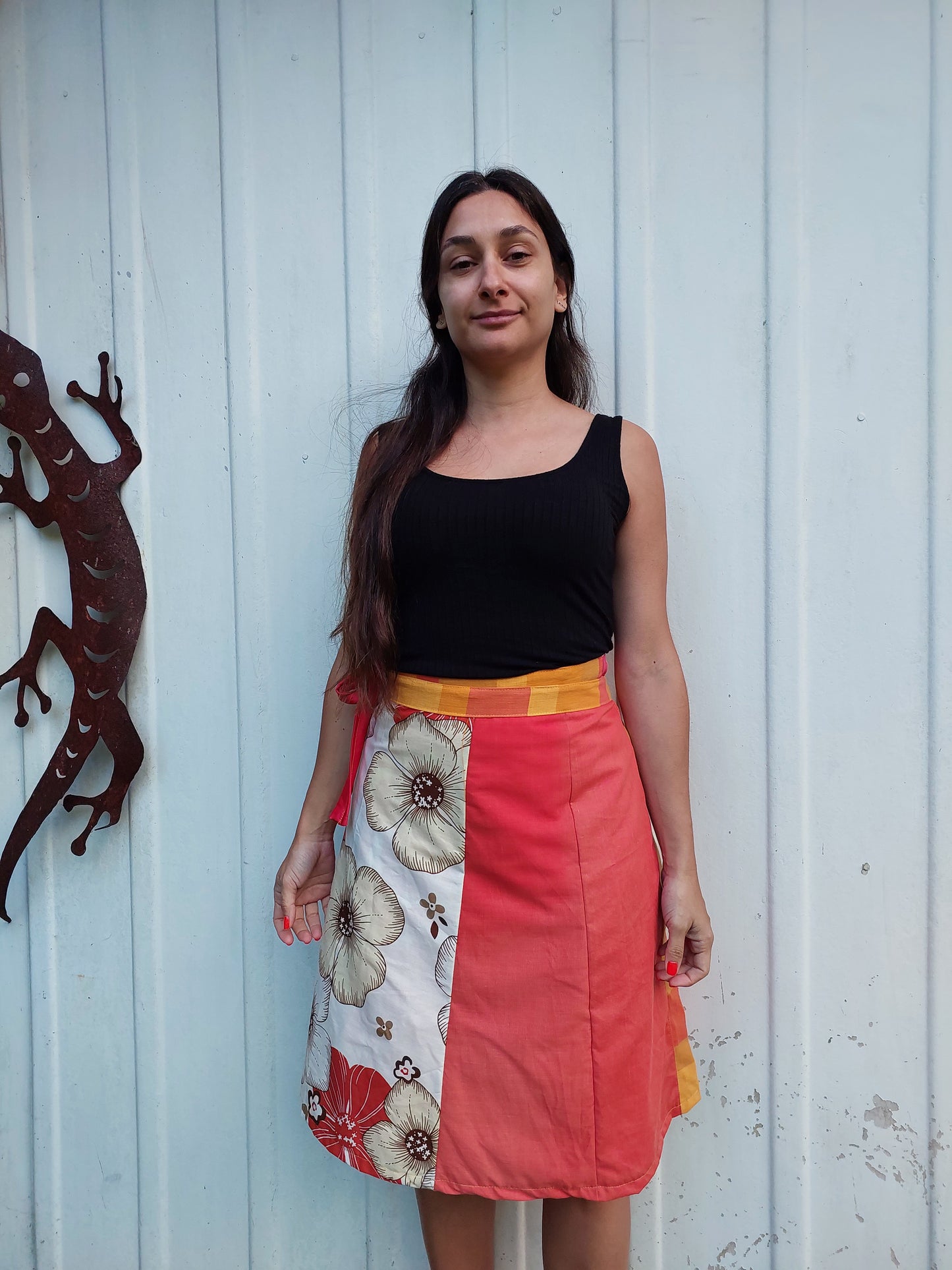 Red and orange print wrap Skirt