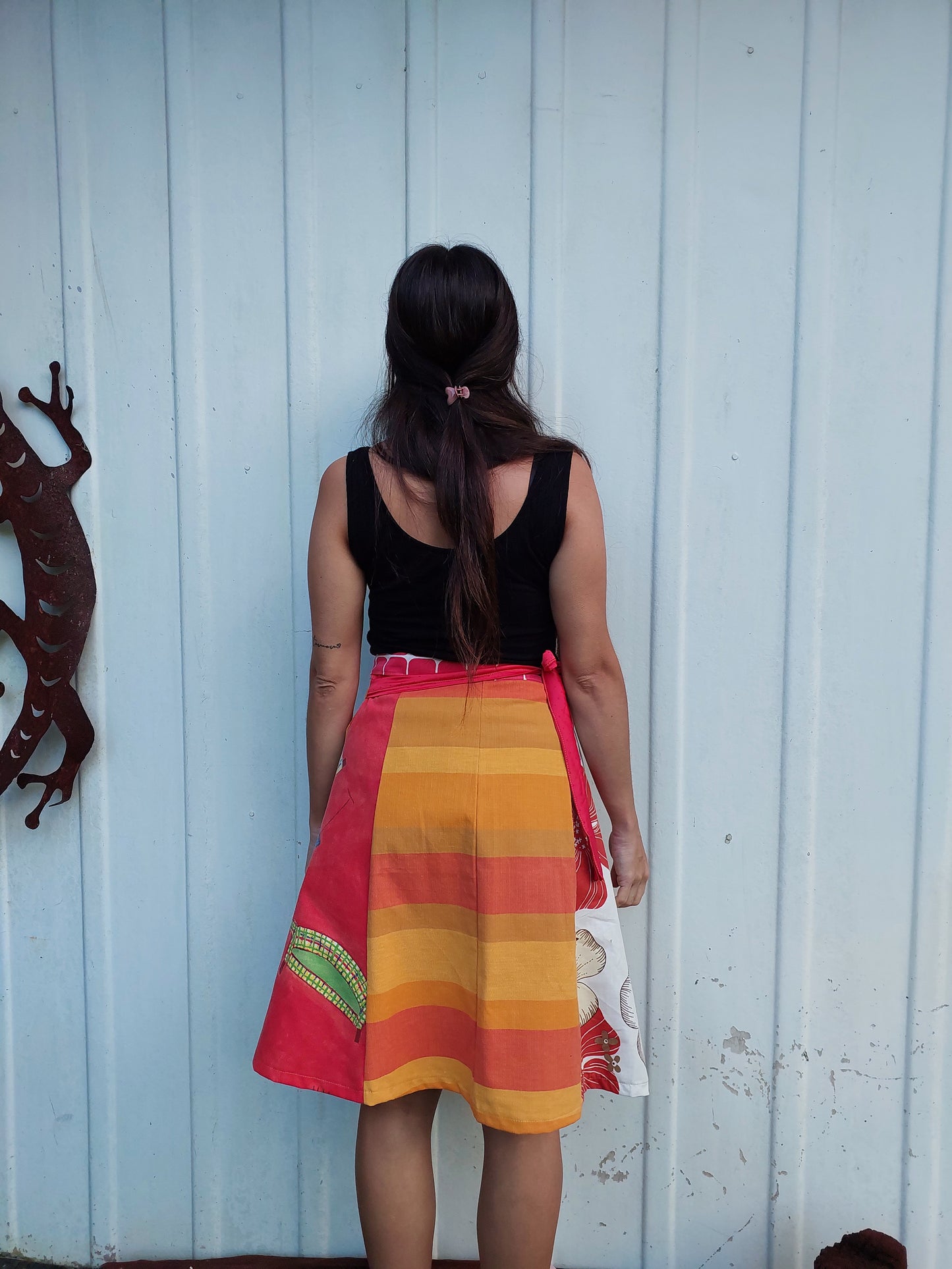Red and orange print wrap Skirt