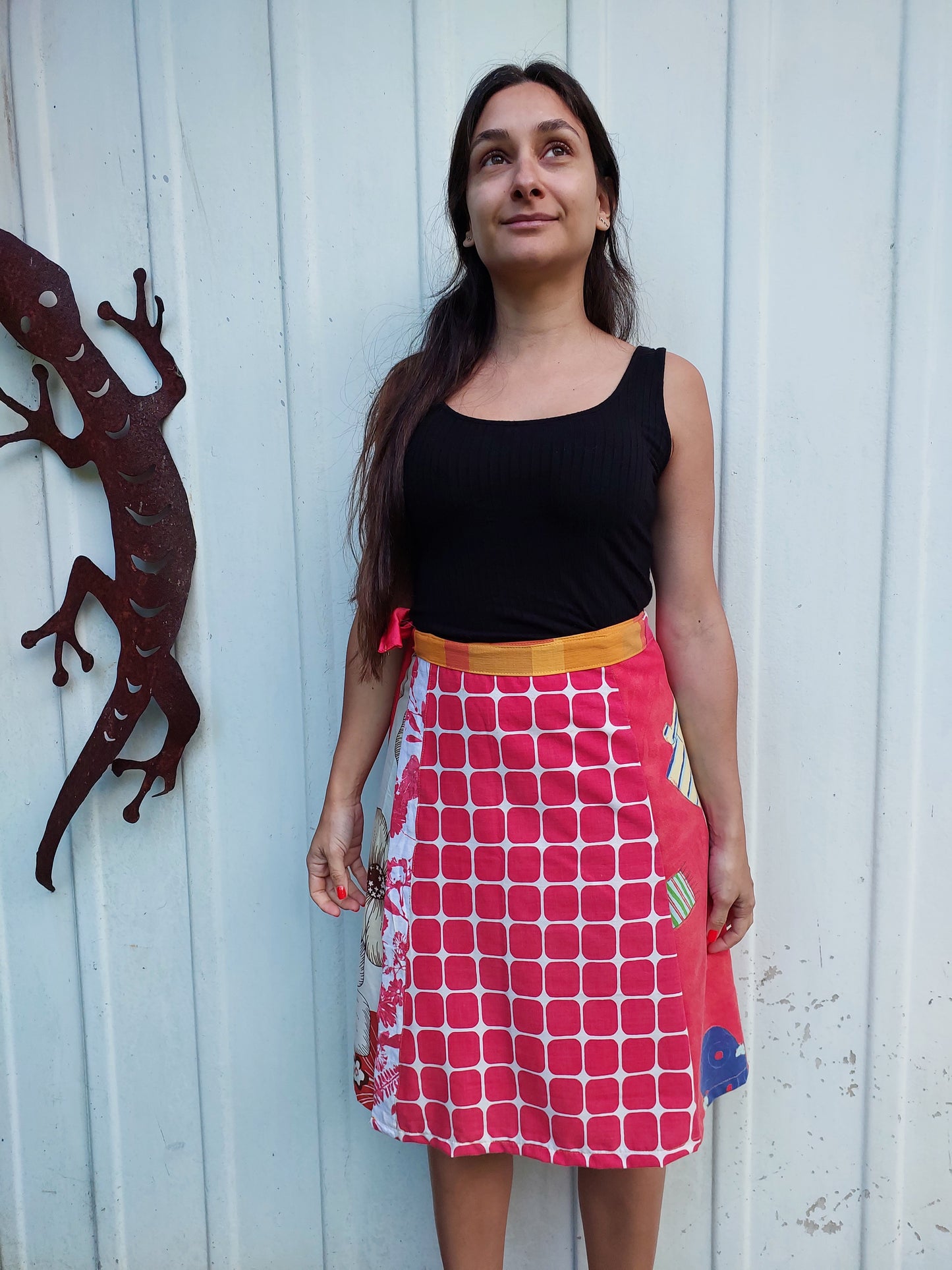 Red and orange print wrap Skirt