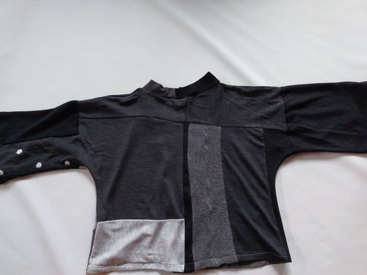 Upcycled Merino Wool Short Kimono in Charcol with polka dots