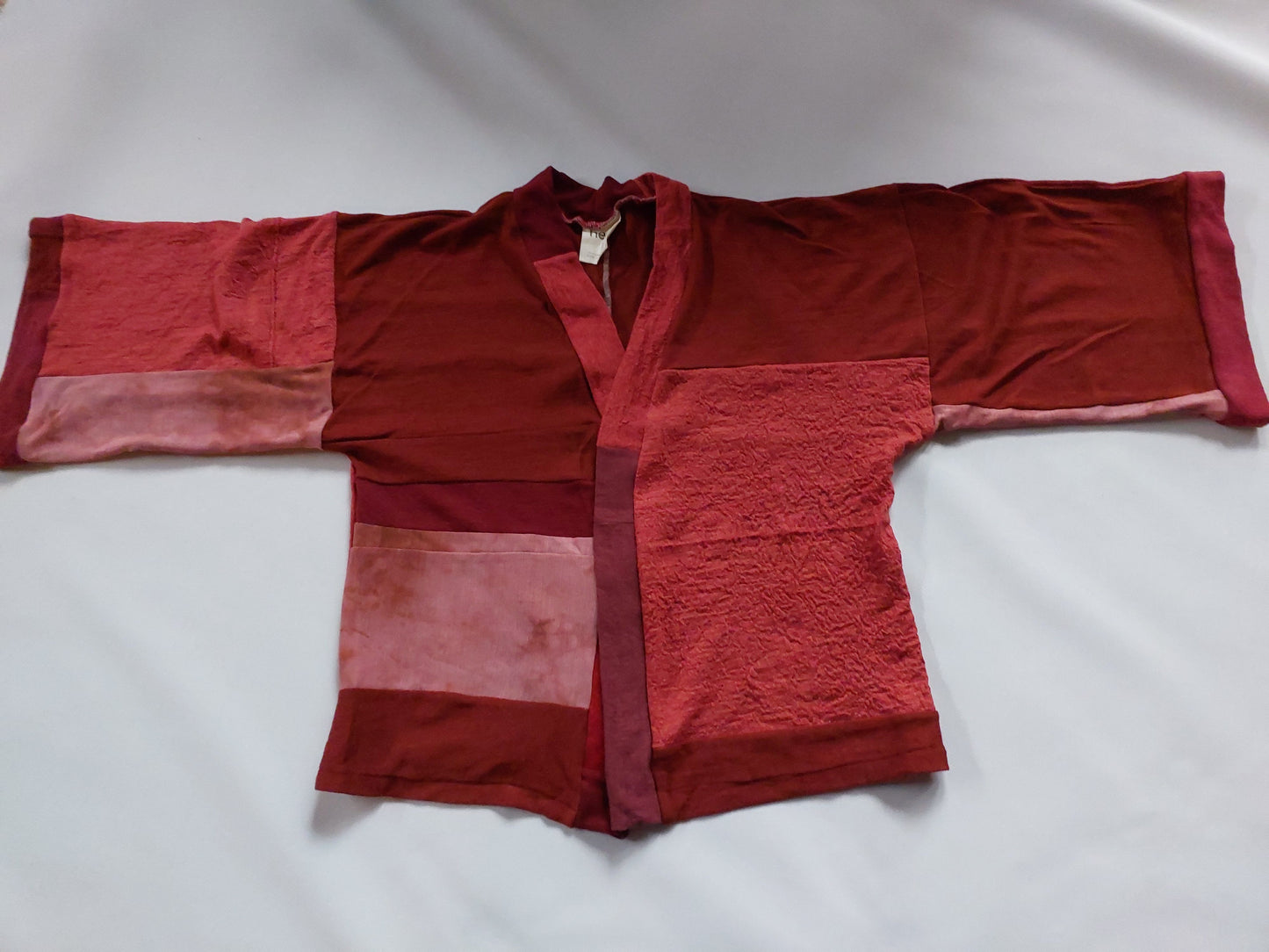 Upcycled Merino Wool Short Kimono in Earthy reds/ paprika