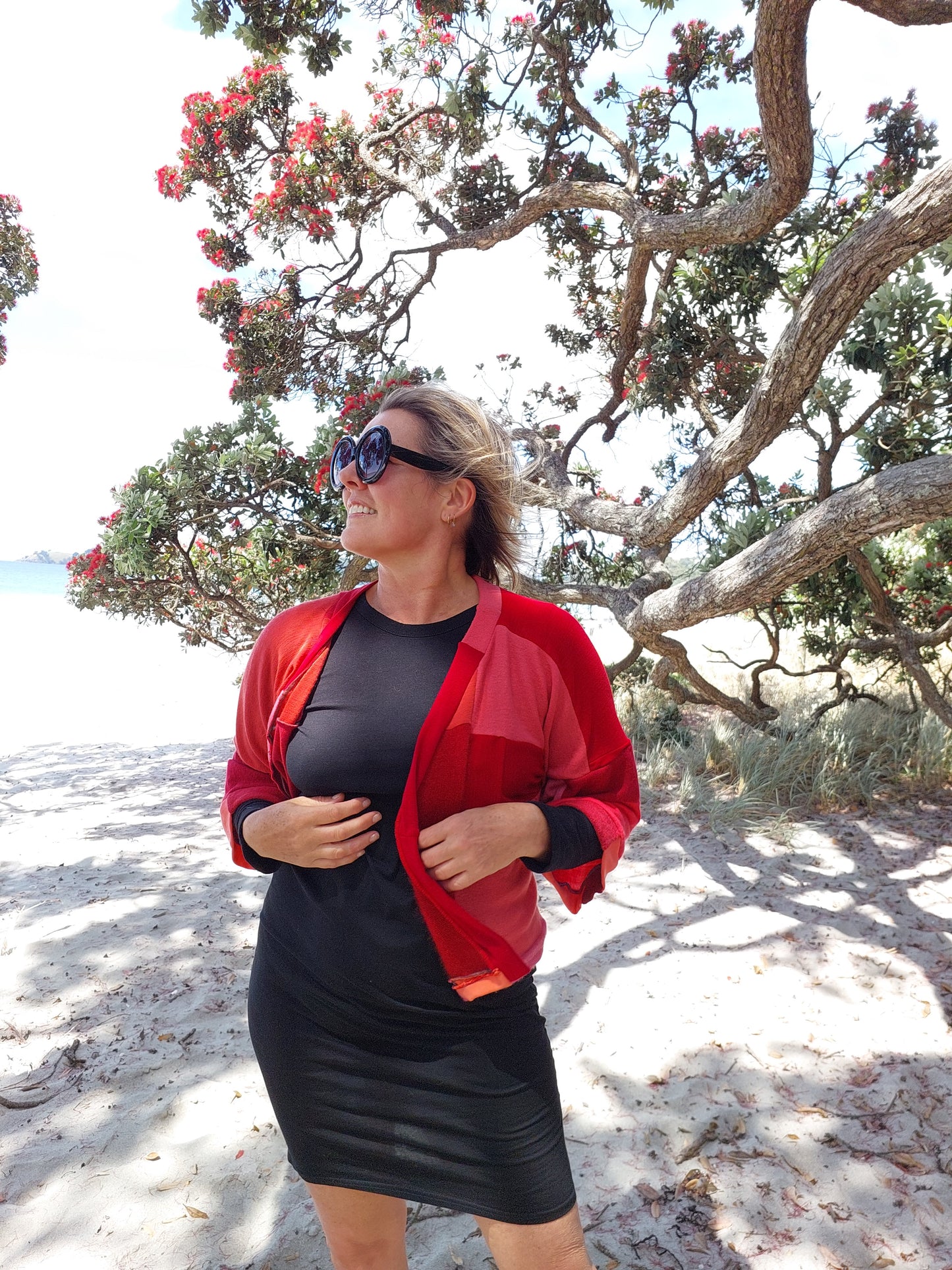 Merino Wool Short Kimono Reds