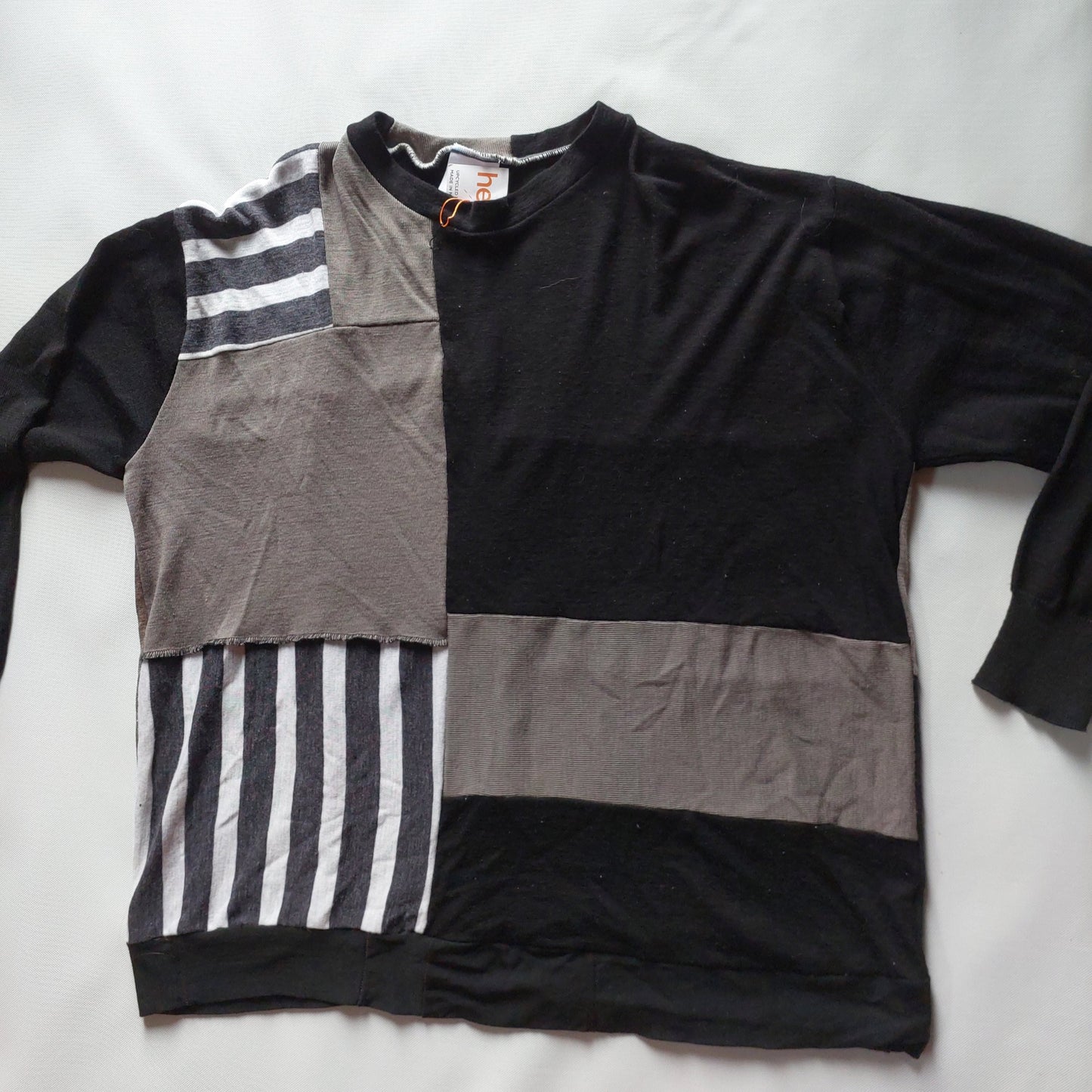 Unisex Merino Sweater-Grey/black/ stripe LARGE