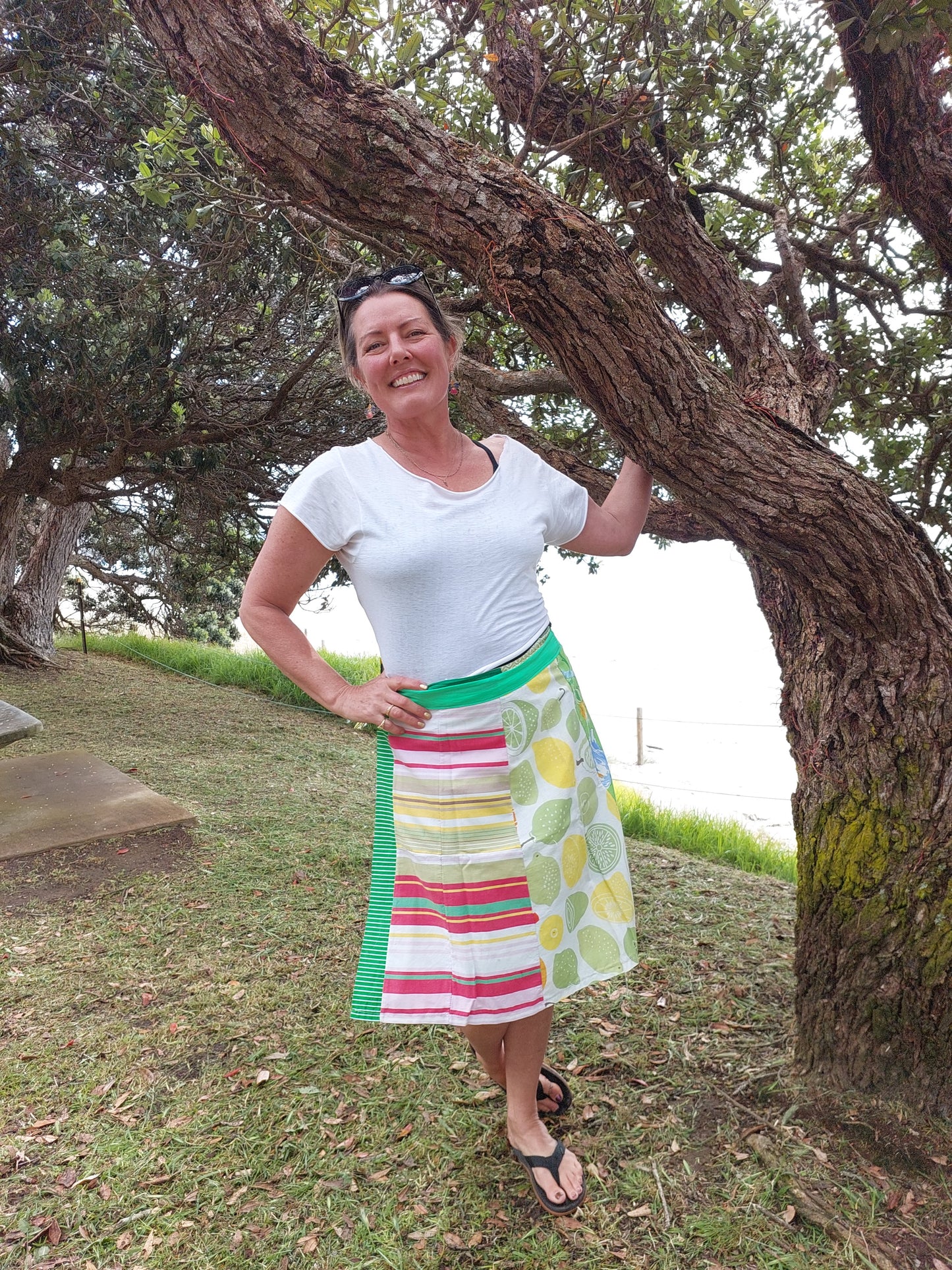 Green and lemons print wrap skirt