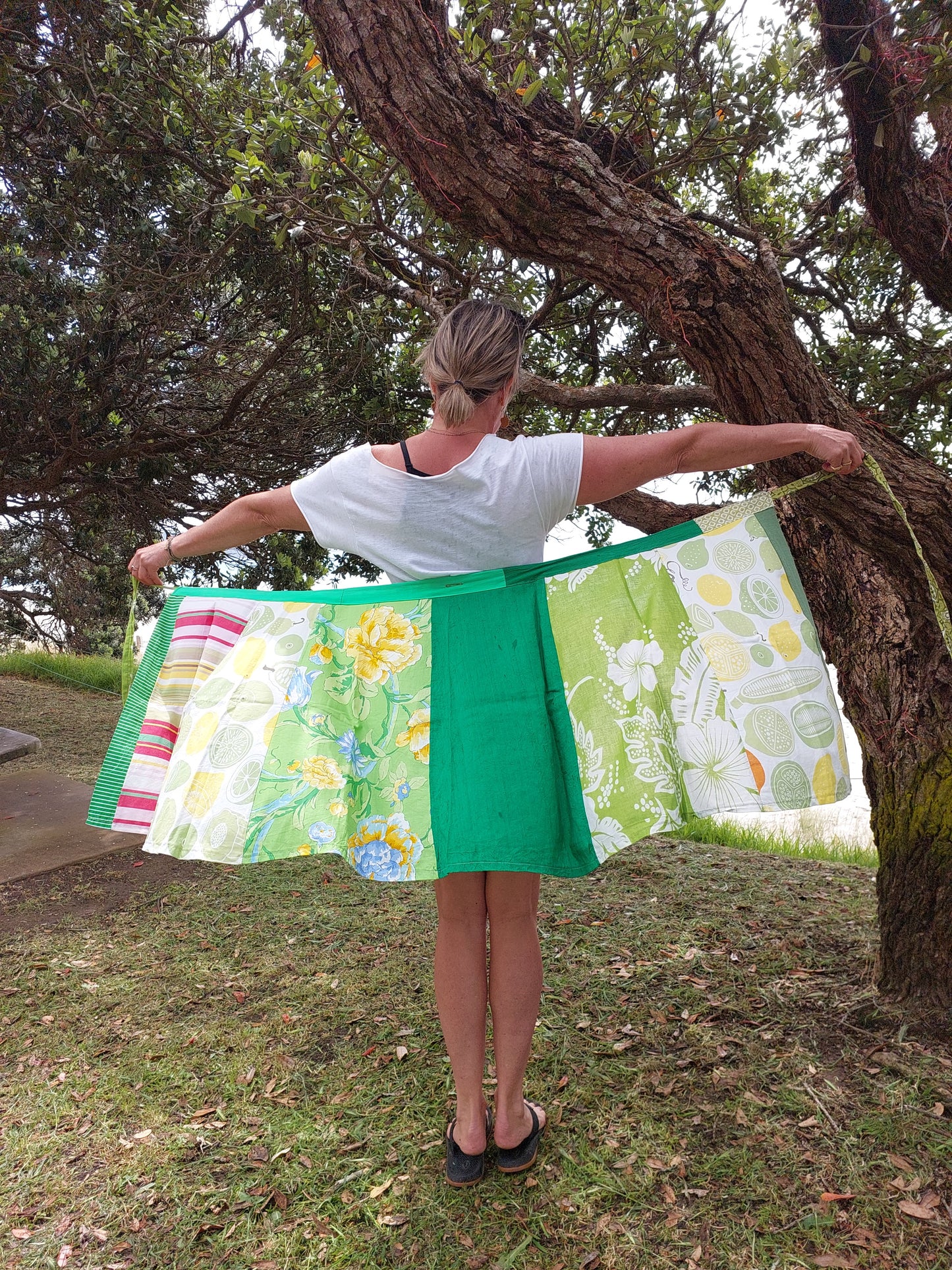 Green and lemons print wrap skirt