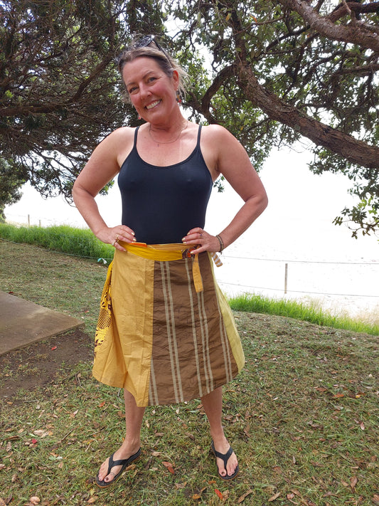 Yellow Retro print wrap skirt