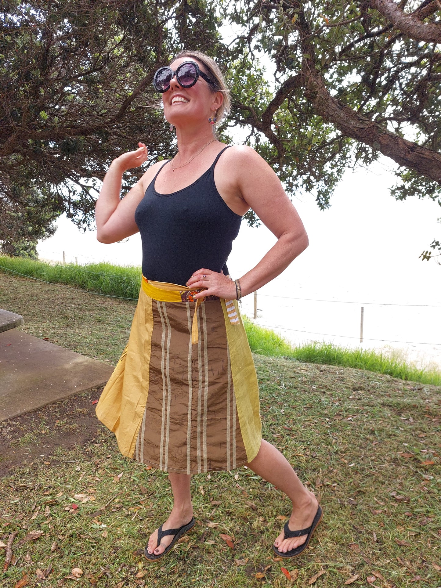 Yellow Retro print wrap skirt