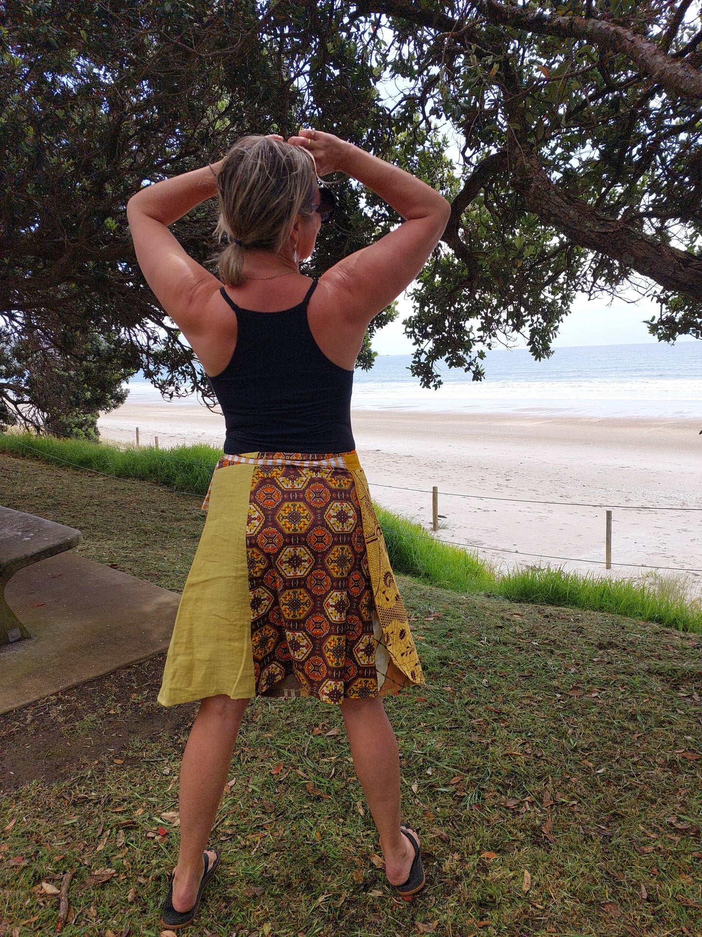 Yellow Retro print wrap skirt