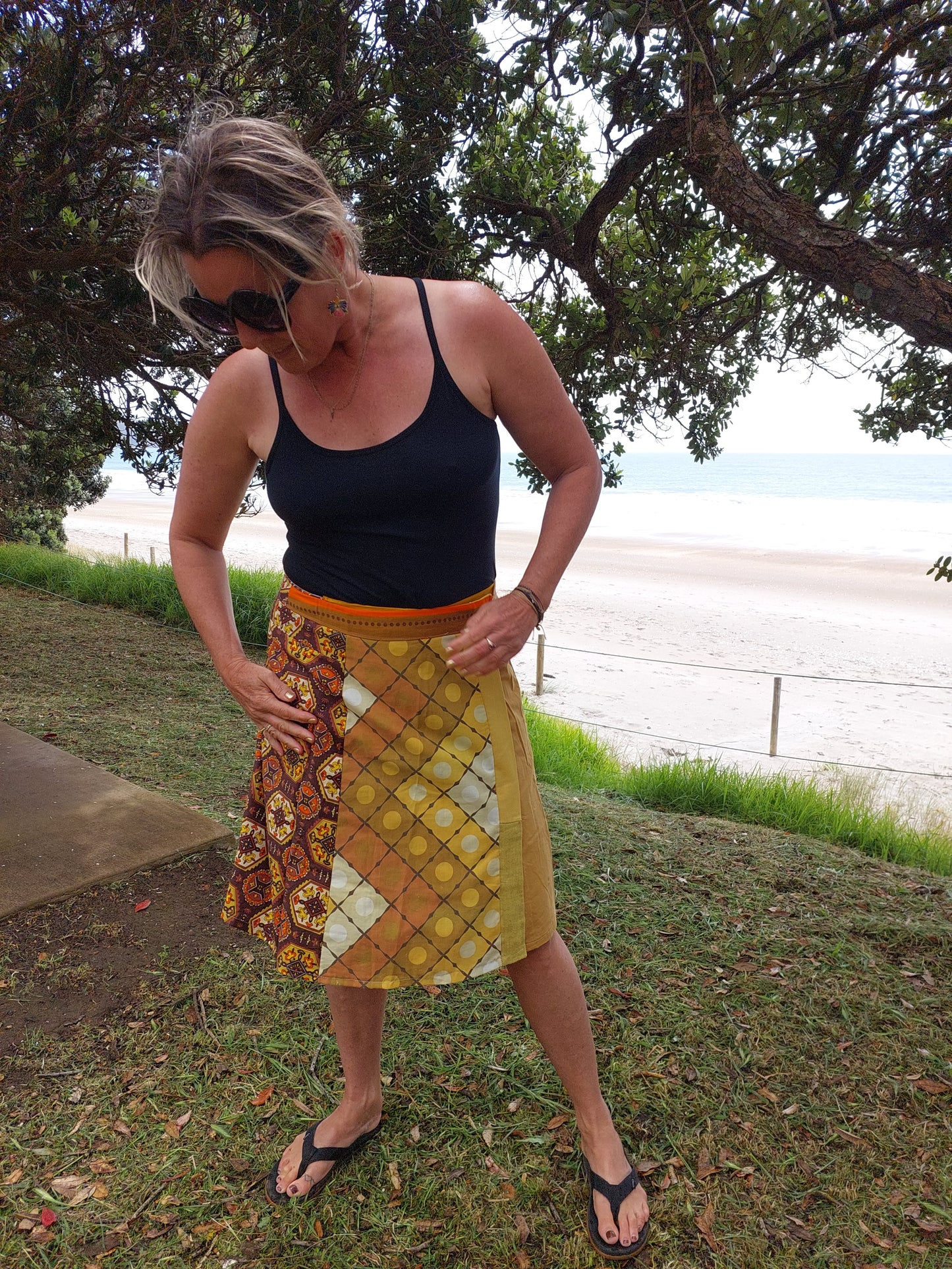 Yellow Retro print wrap skirt