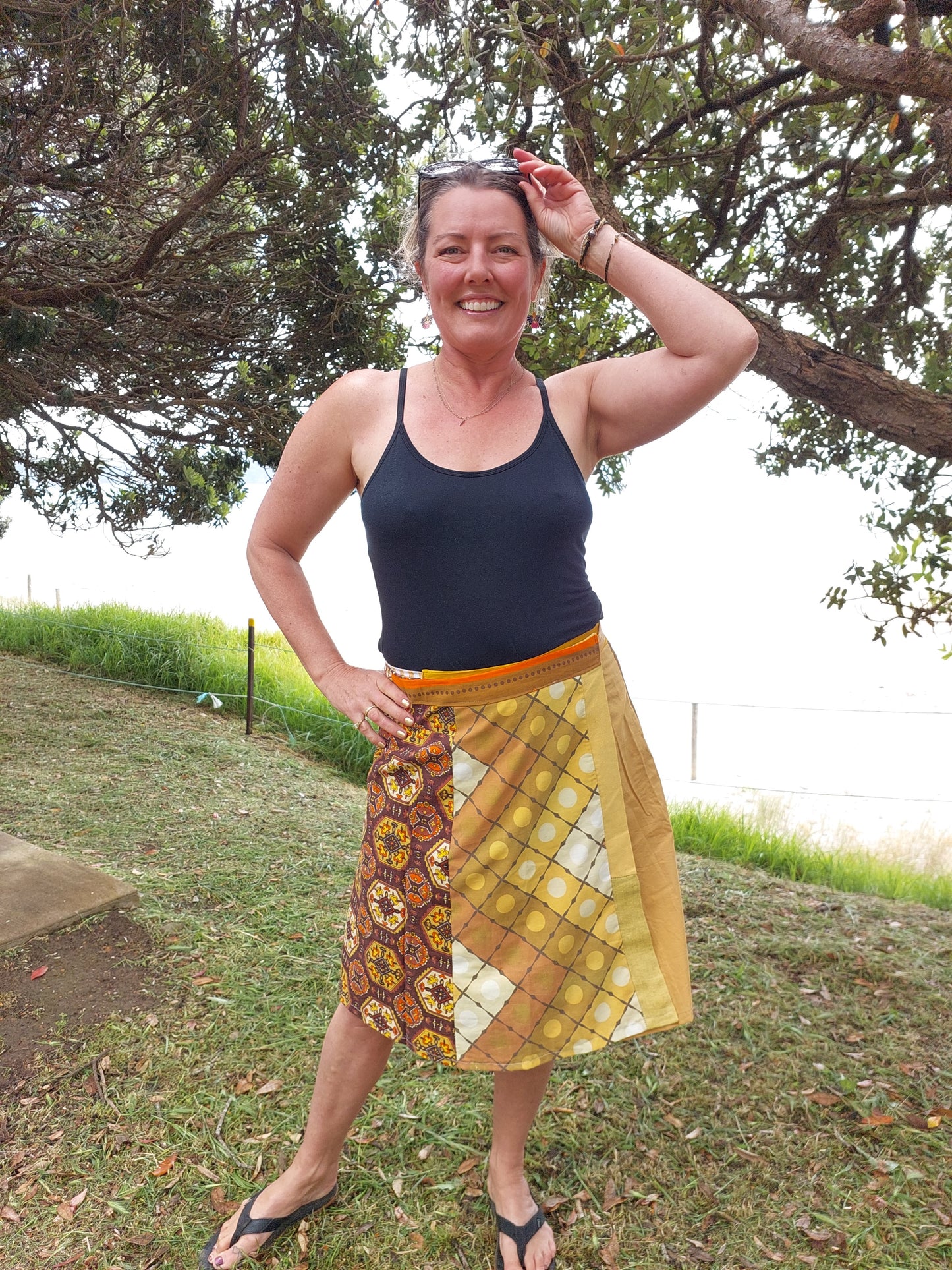 Yellow Retro print wrap skirt