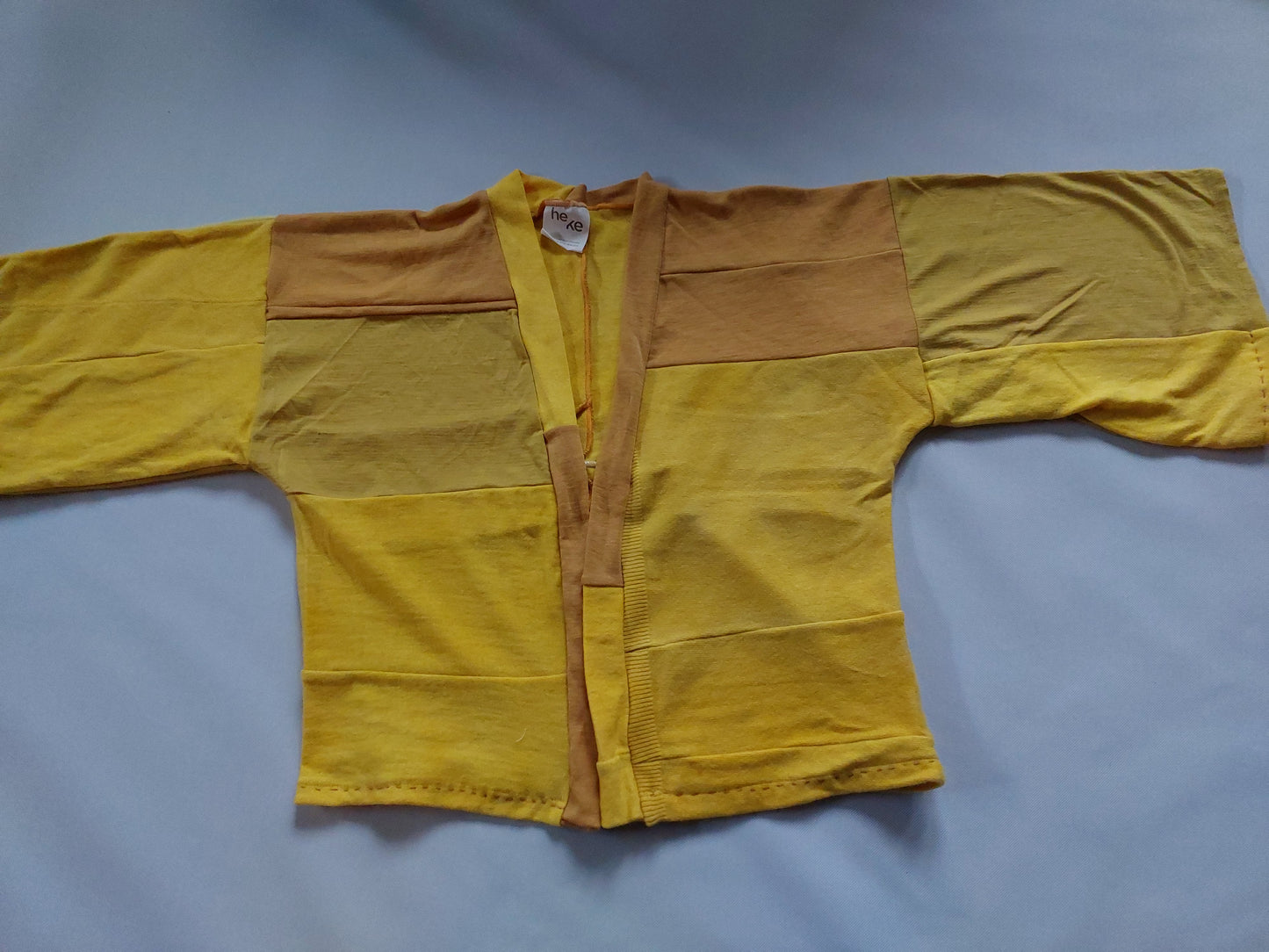 Upcycled Merino Wool Short Kimono in mustard yellow