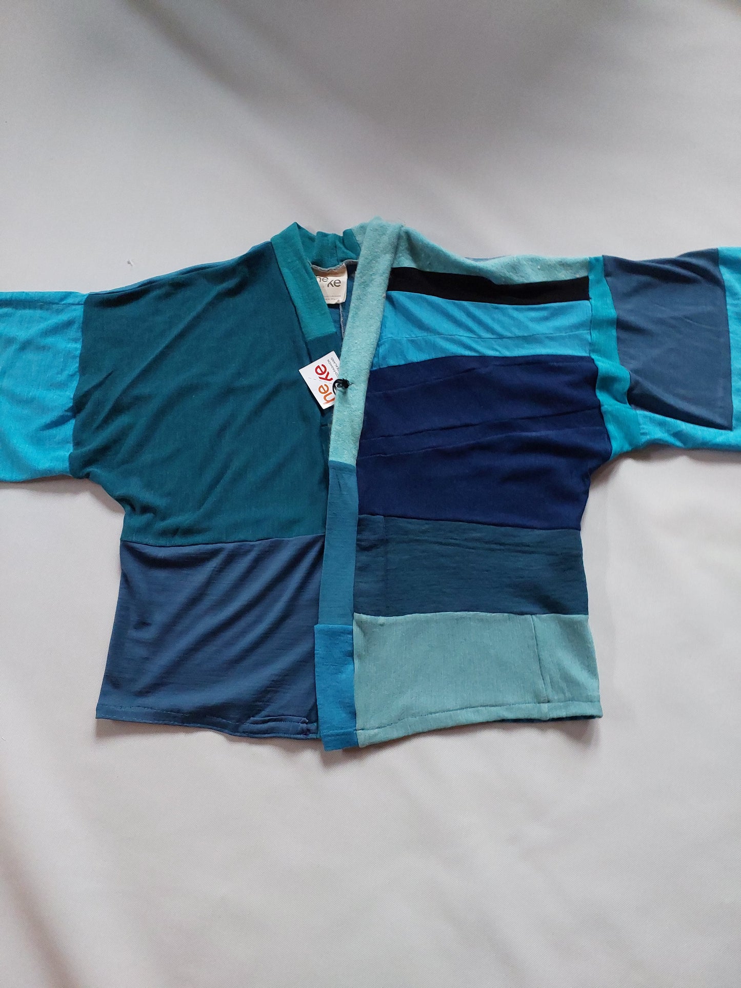 Upcycled Merino Wool Short Kimono in Teal and tourquise