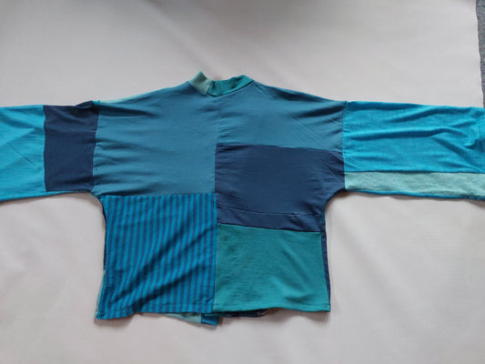 Upcycled Merino Wool Short Kimono in Teal and tourquise