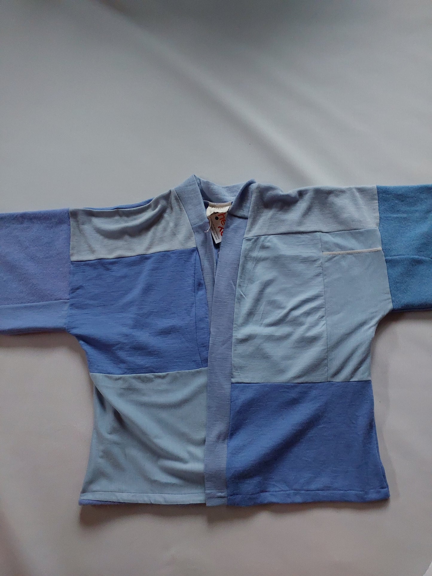 Upcycled Merino Wool Short Kimono in sky blue/ periwinkle