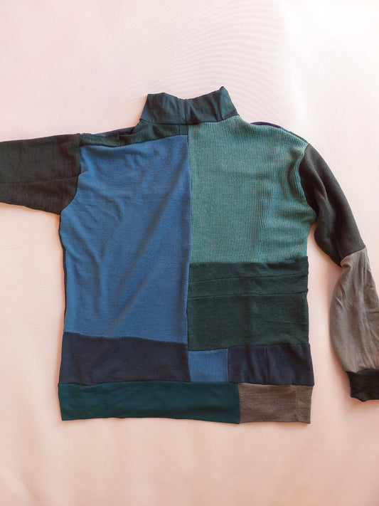 Unisex Merino turtleneck sweater Emerald and navy LARGE