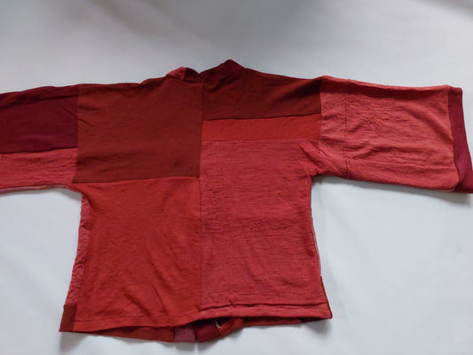 Upcycled Merino Wool Short Kimono in Earthy reds/ paprika