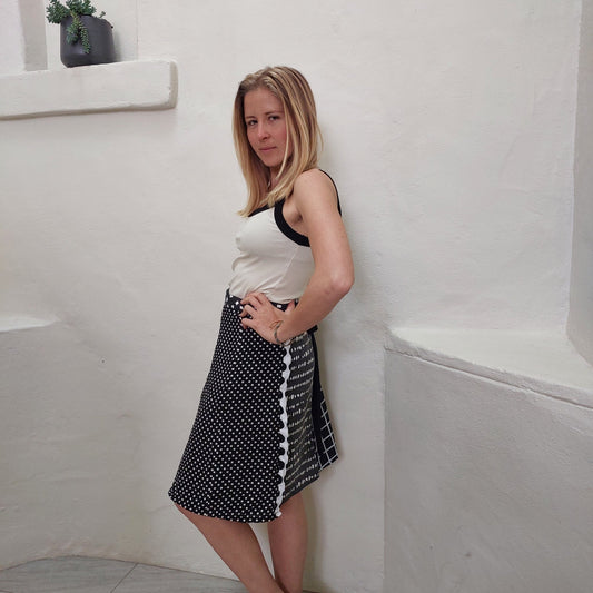 Black and white prints spots and checks Wrap skirt - Heke design