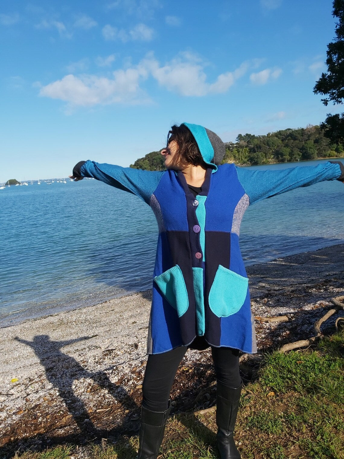Upcycled Sweatercoat Women Boho Cardigan With Hood Wool