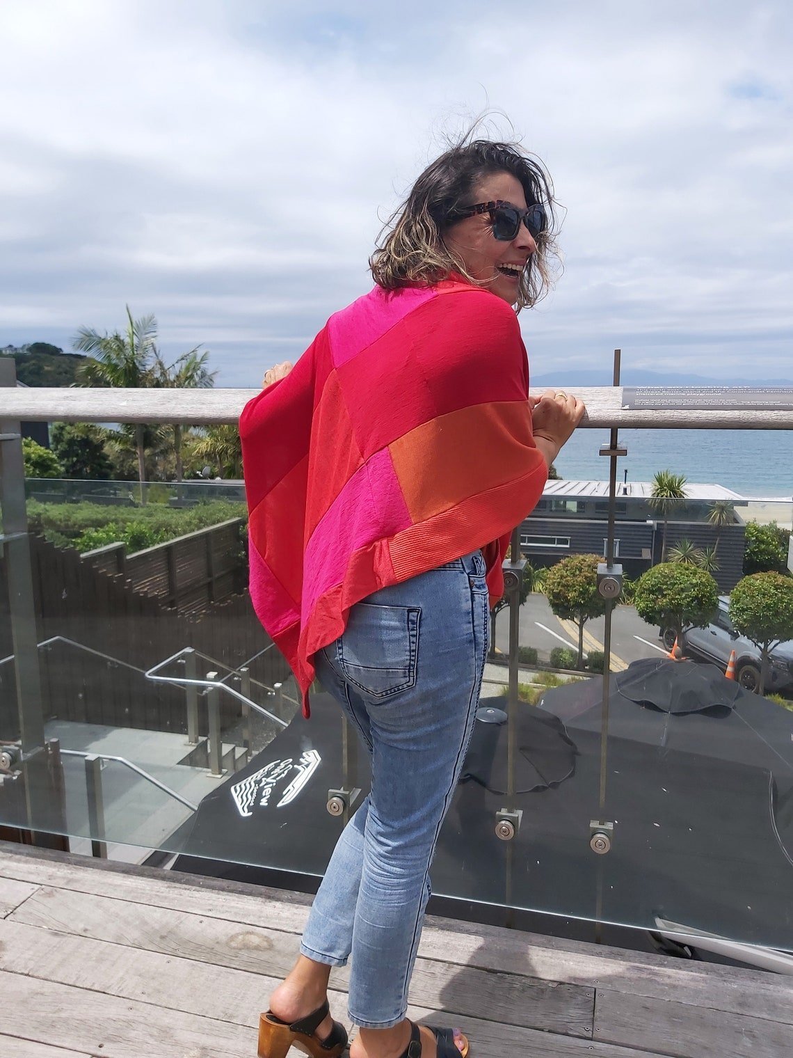 Merino Wool Poncho Orange and red - Heke design