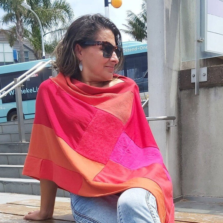 Merino Wool Poncho Orange and red - Heke design