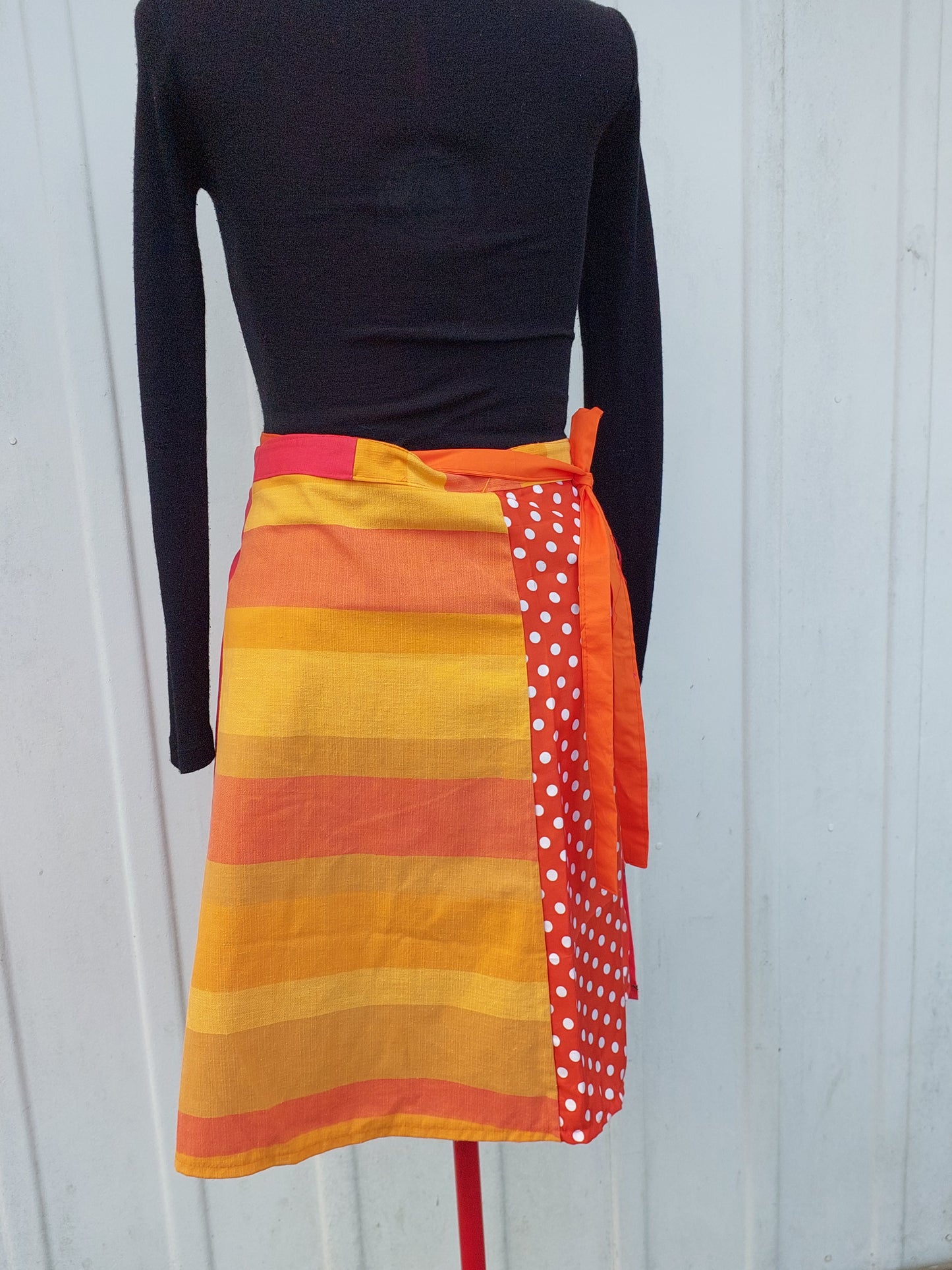 orange, red and citrus print upcycled wrap skirt