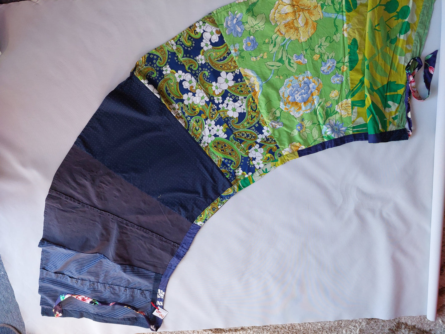 navy nlue to bright green floral, upcycled wrap skirt