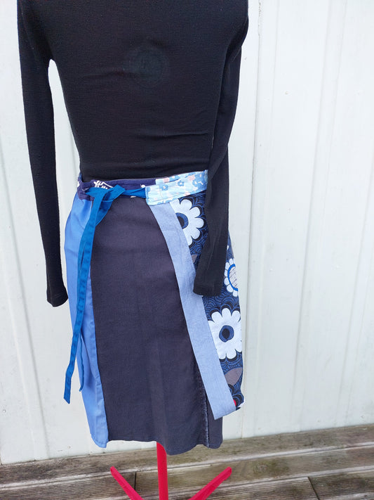 royal blue, bold florals upcycled wrap skirt