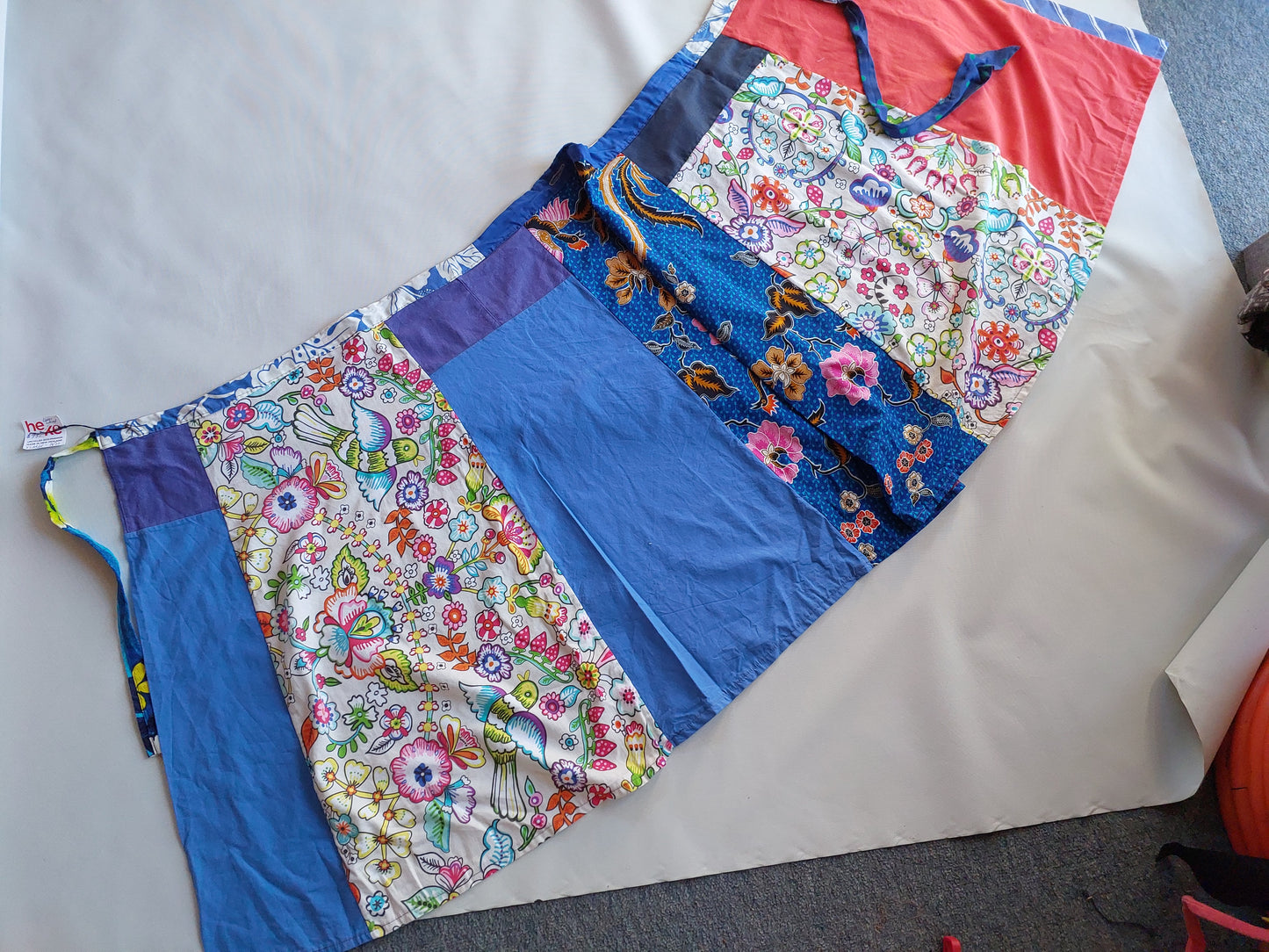 LONG soft blue and florals to pinks upcycled wrap skirt