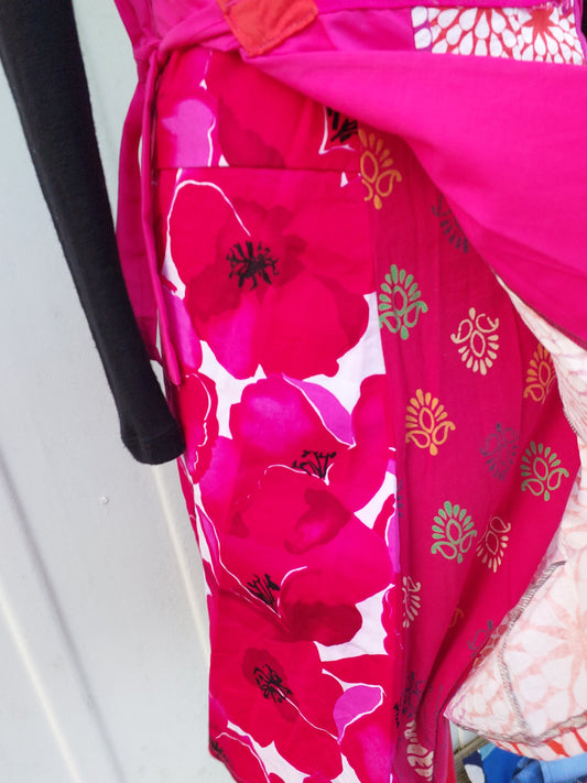 pink upcycled wrap skirt, Indian print, Marimekko print