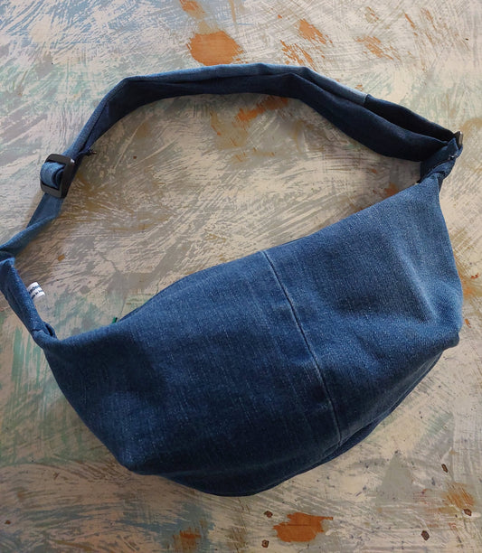 Upcycled denim sling/ cross body bag