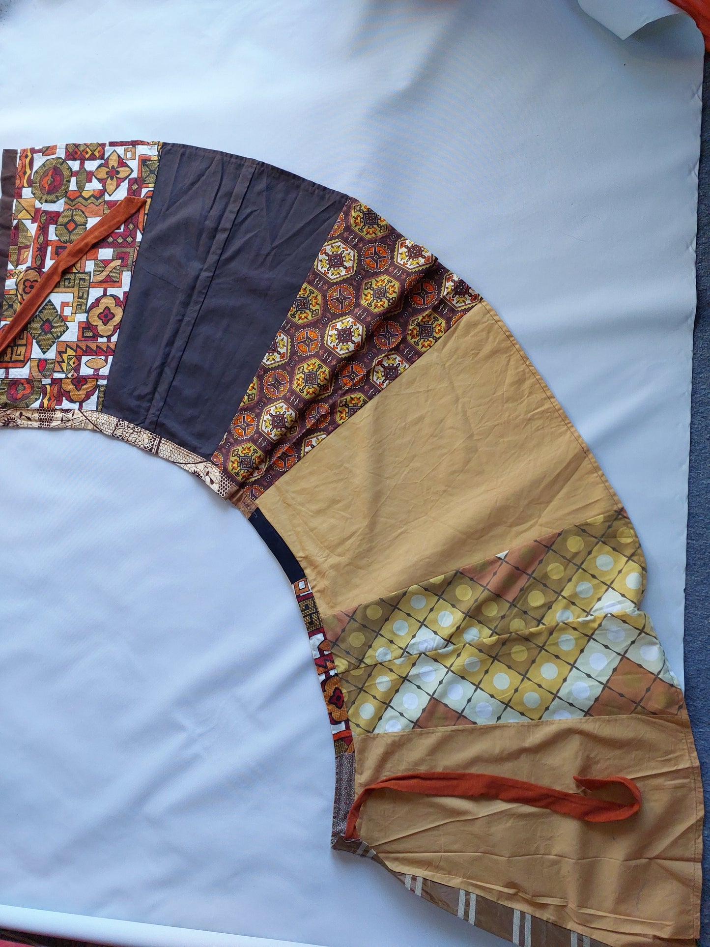 yellow and brown upcycled vintage 70s fabrics wrap skirt