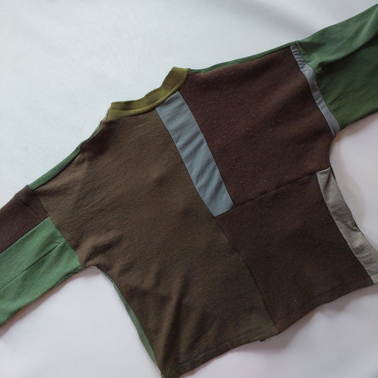 Upcycled Merino Wool Short Kimono in kakhi/ olive LIMITED