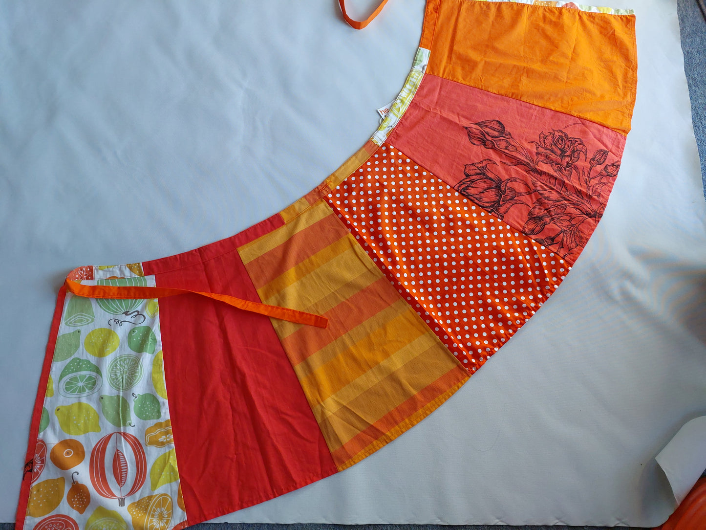 orange, red and citrus print upcycled wrap skirt