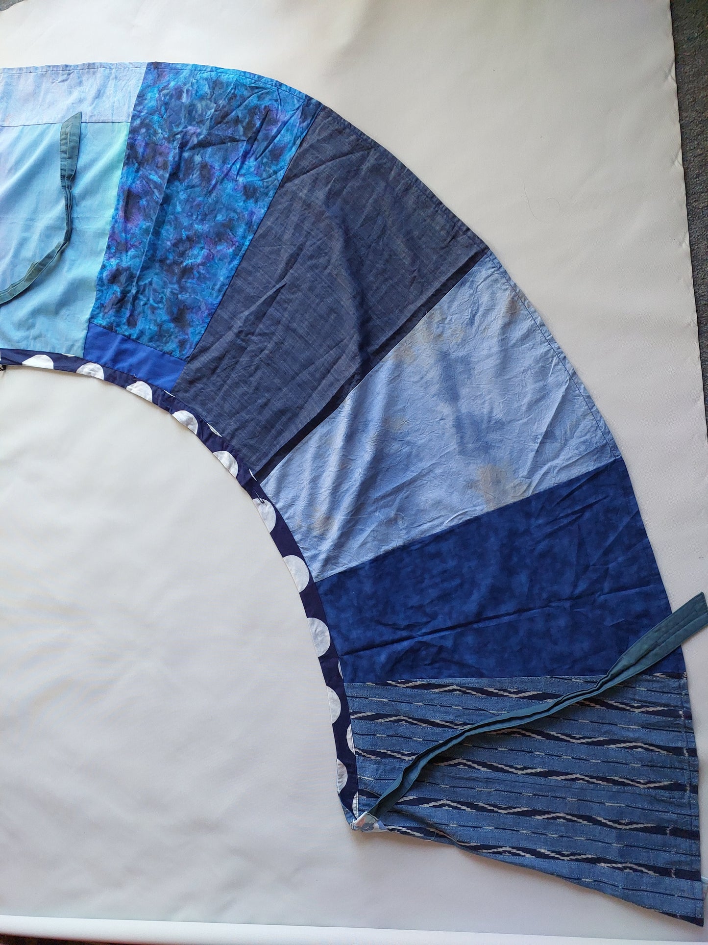 blue upcycled wrap skirt, denim colours,