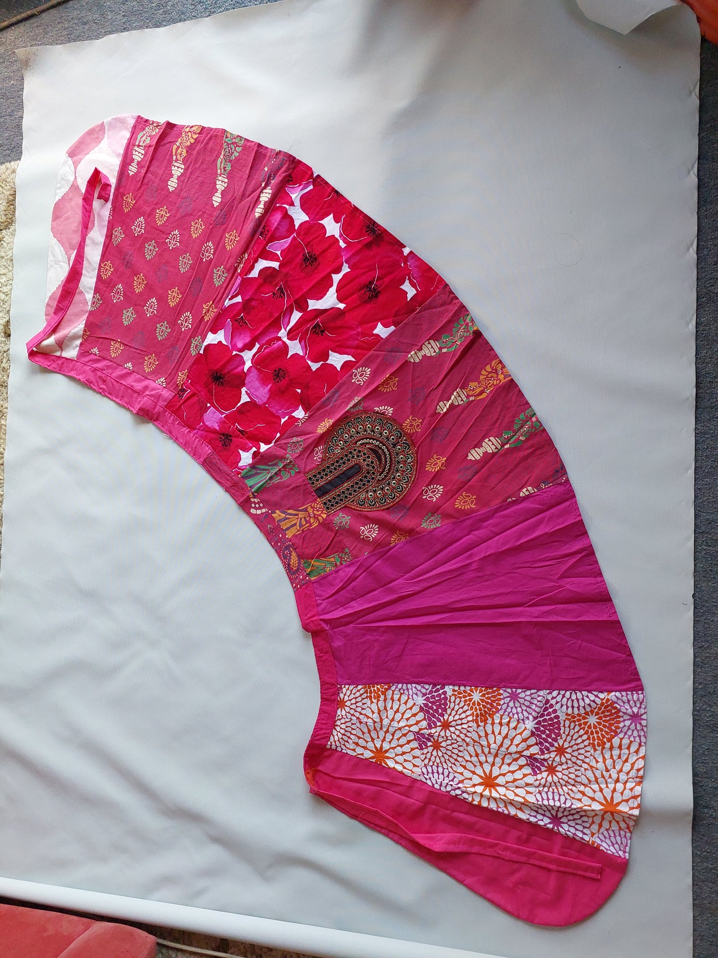 pink upcycled wrap skirt, Indian print, Marimekko print