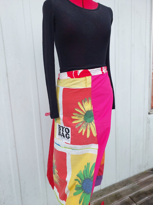 LONG wrap skirt bold red and pink