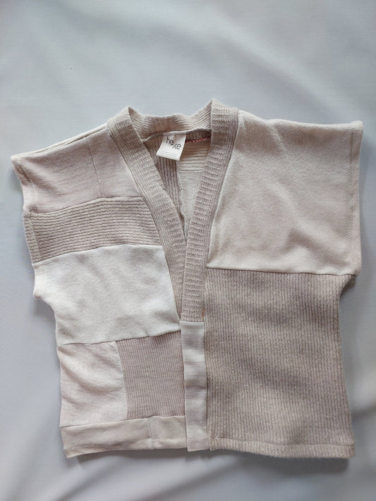 sleeveless Upcycled Merino Wool Short Kimono in Cream