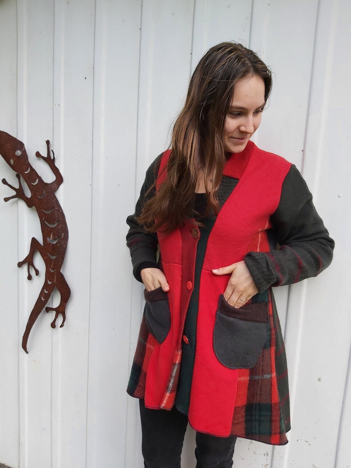 Upcycled Sweatercoat for Women Boho Cardigan Blanket - Heke design