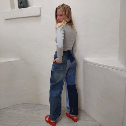 Upcycled patchwork wide leg  jeans- regular blue or BLACK denim