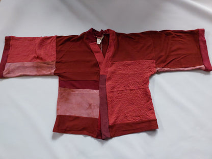 Upcycled Merino Wool Short Kimono in Earthy reds/ paprika