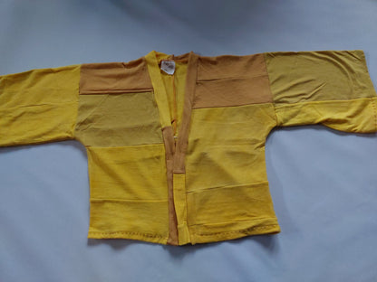 Upcycled Merino Wool Short Kimono in mustard yellow
