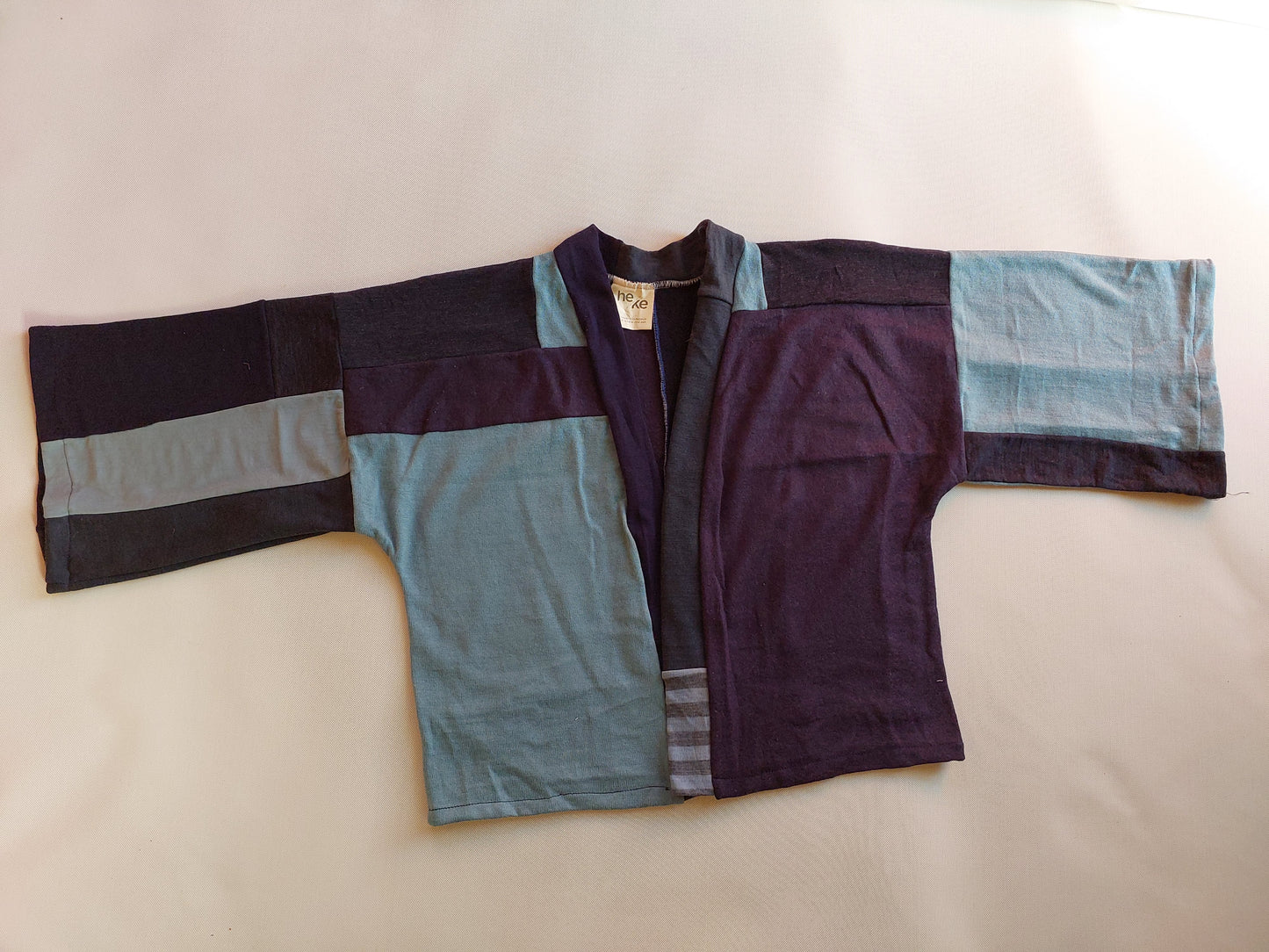 Upcycled Merino Wool Short Kimono smokey soft blue