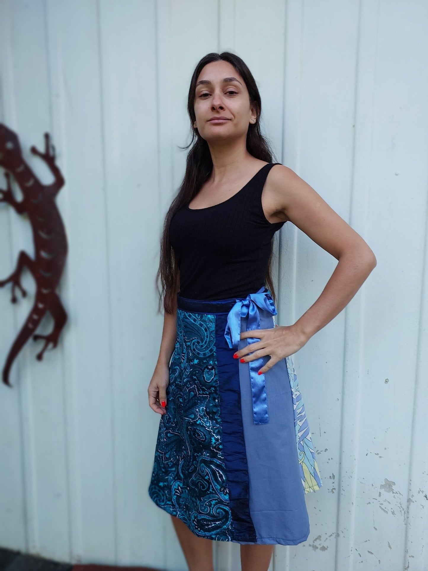 Blue to purple print wrap Skirt - Heke design