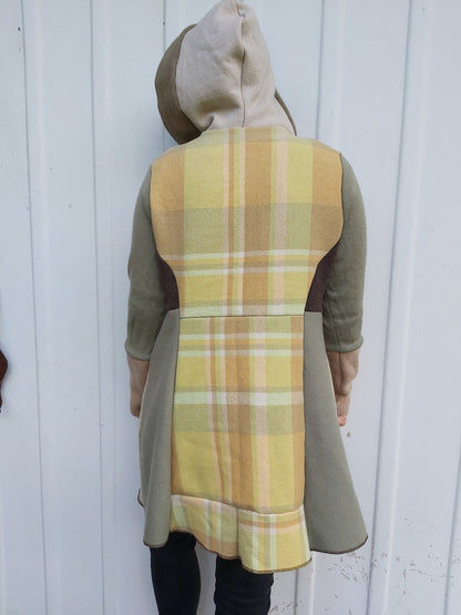Upcycled Sweater Coat for Women cream and sage size Medium