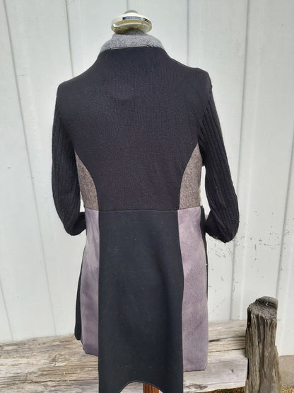 Upcycled Sweatercoat -All wool, greys and black