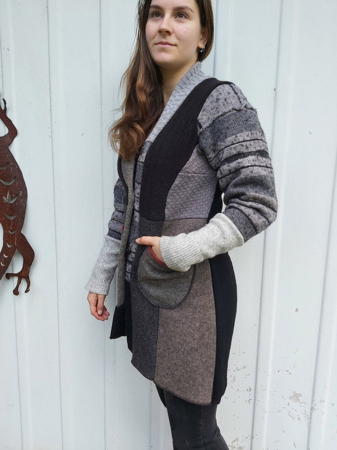 All wool Upcycled Sweatercoat  Greys