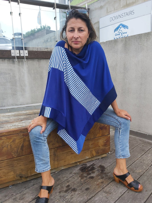 Merino Wool Poncho vibrant royal blue
