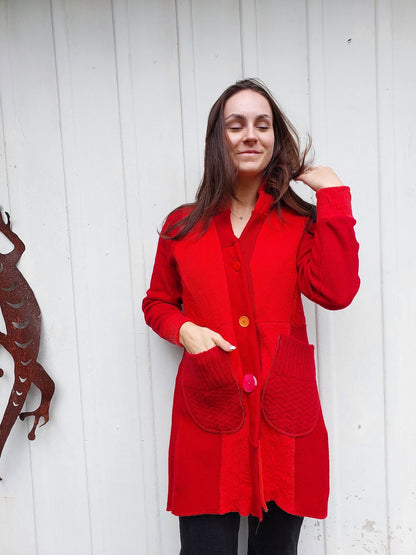 Upcycled Sweatercoat - vibrant RED/ orange