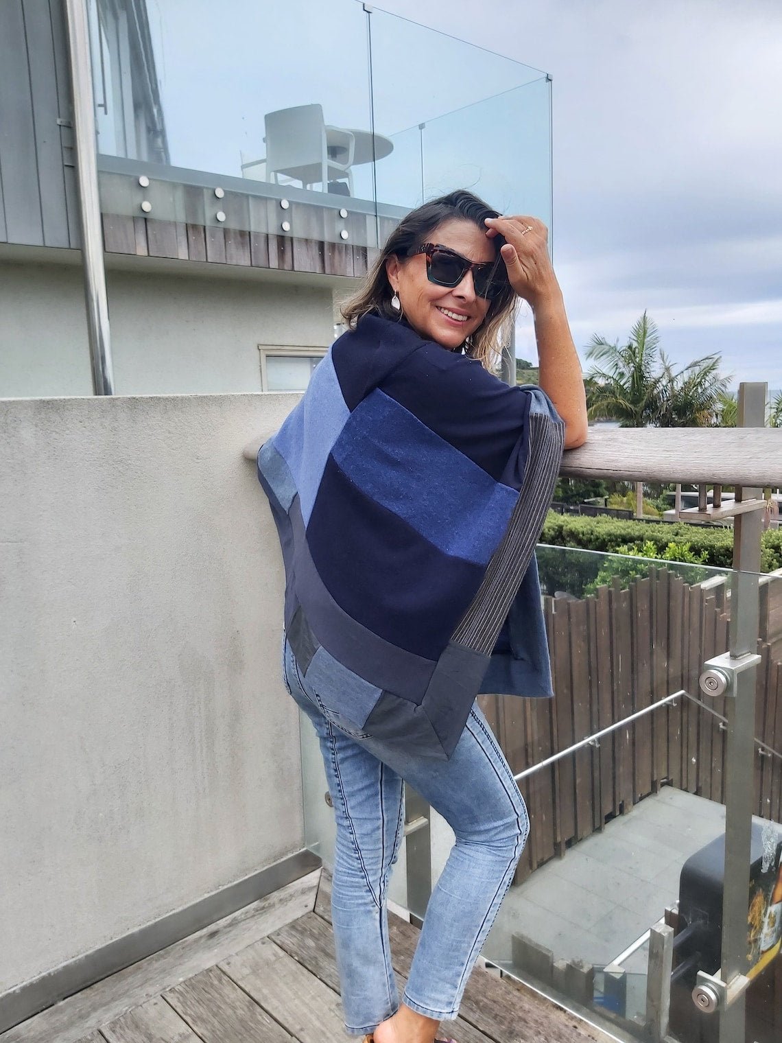 Merino Poncho Upcycled - smoky denim blues - Heke design