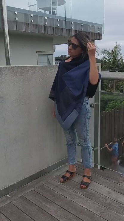 Merino Poncho  Upcycled - smoky denim blues